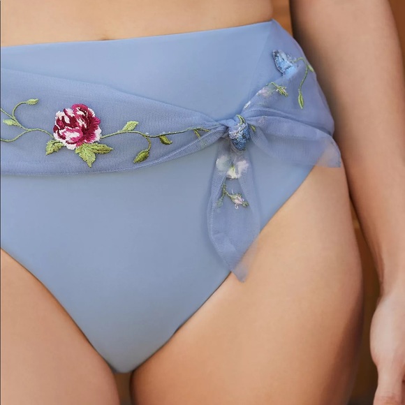 Anthropologie Embroidered High-Waisted Bikini Bottoms